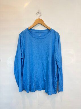 Eileen Fisher Organic Linen Jersey Long-Sleeve Tee Size XL Crew Neck Blue NWT
